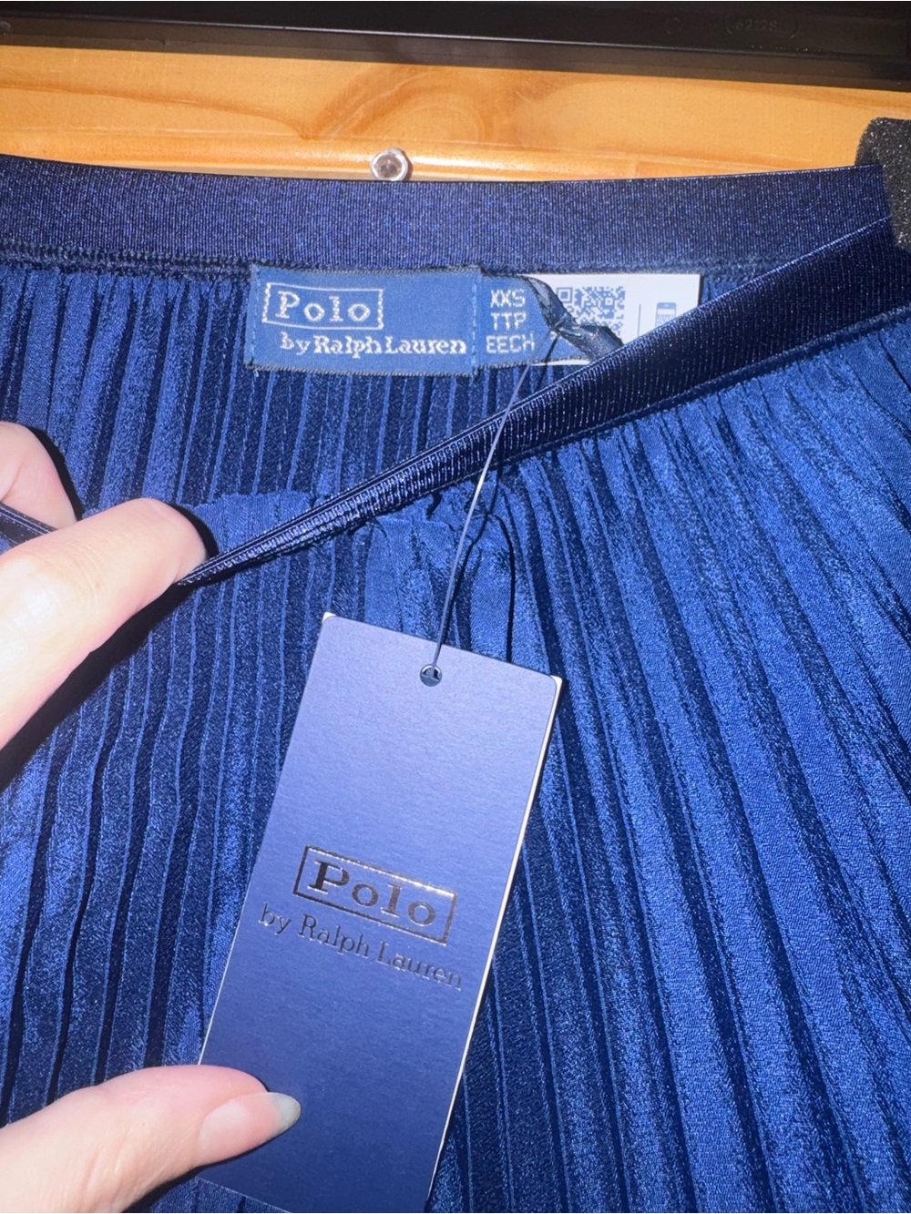 NWT Polo Ralph Lauren Pleated Georgette Skirt Navy Blue - Picture 2 of 3